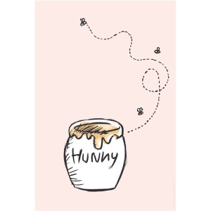 Winnie Pooh Wandbild: Honigtopf mit Bienen auf rosa Hintergrund, 50x70 cm.