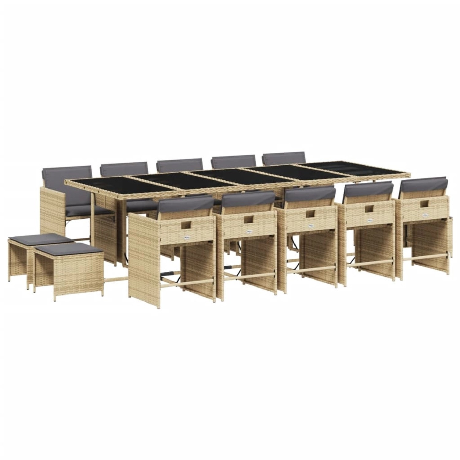 vidaXL 15-Tlg Garten-Essgruppe mit Kissen Beigemischung Poly Rattan 3211176
