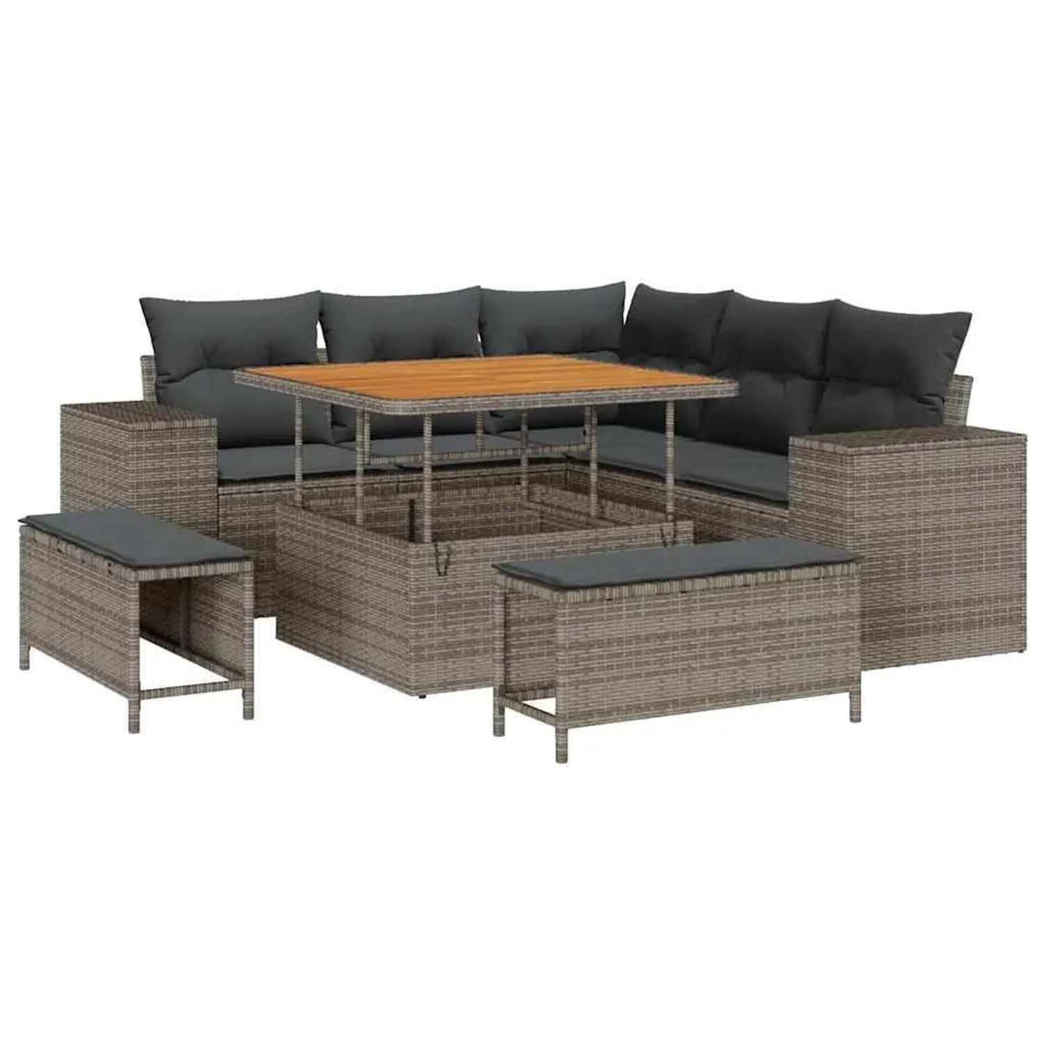 Thumbnail - vidaXL Garten-Sofa-Set mit Kissen mit Speicher 8-Tlg Grau 3363948