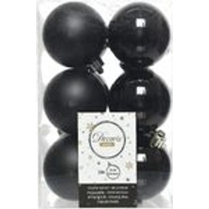 Kaemingk Weihnachtsbaumkugeln Bruchfest  6 cm 12 Stueck Schwarz Glanz  Matt