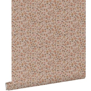 ESTAhome Vliestapete, Rolle mit dichtem Blumenmuster in Terrakottarosa und Beige. Ideal für Wandgestaltung.