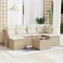 Beige 7-tlg. Garten-Sofagarnitur aus Rattan mit Kissen. Gartenmöbel für Terrasse und Garten.