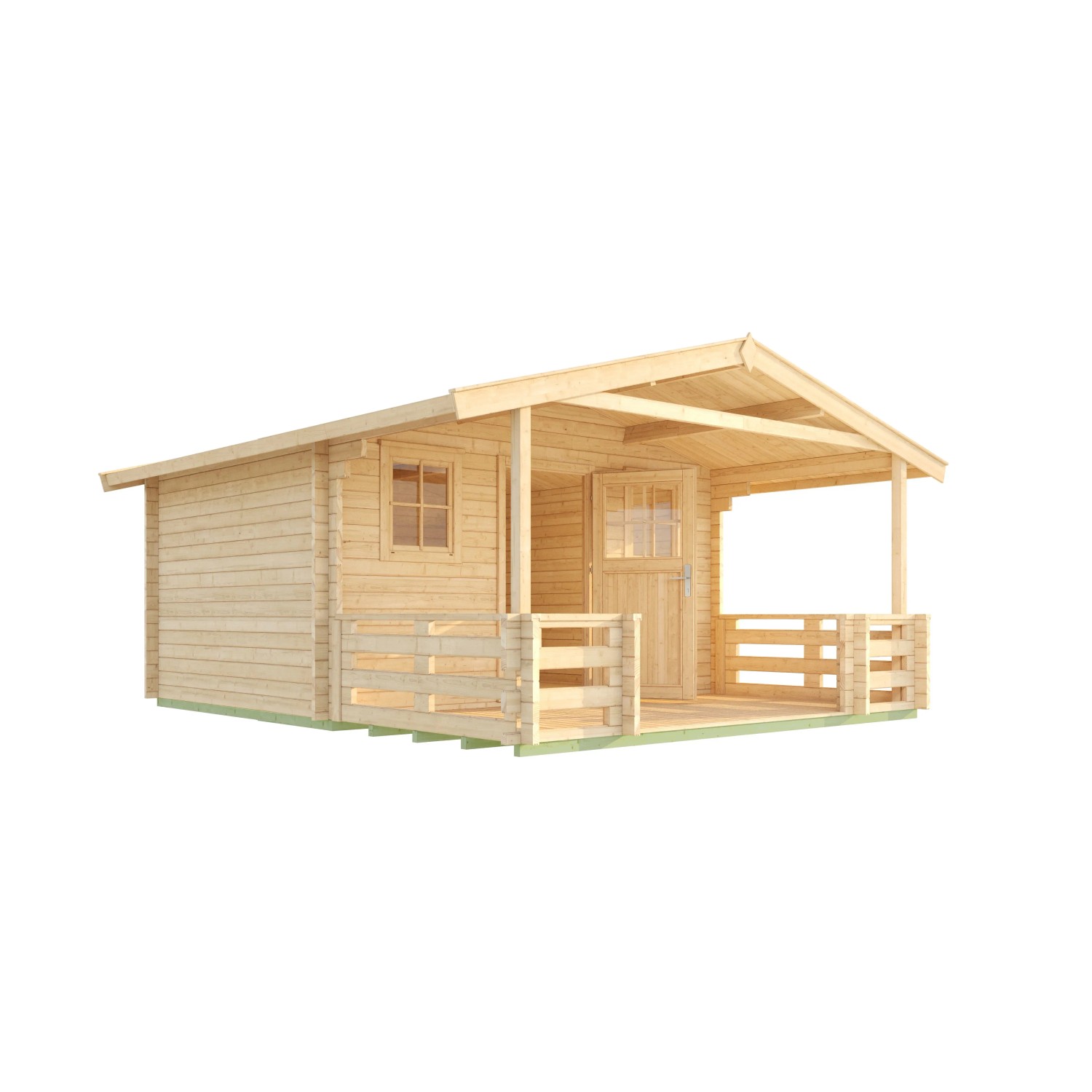Unbehandeltes Weka Holz-Gartenhaus mit Satteldach und überdachter Veranda. Ideal als Gerätehaus oder Gartenpavillon.