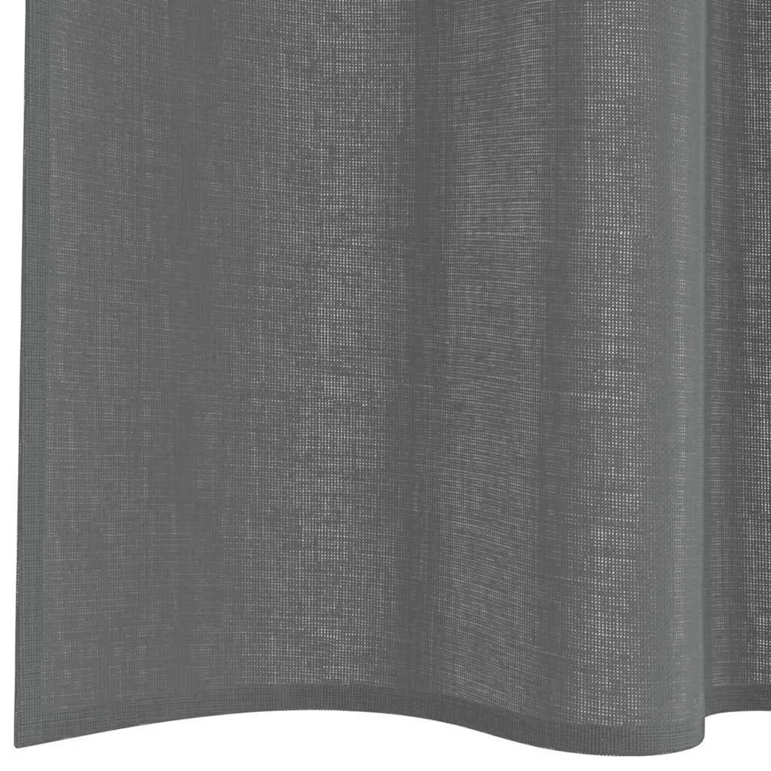 Dunkelgrauer Voile Vorhang aus Polyester mit feiner, halbtransparenter Webstruktur und weichen Falten.