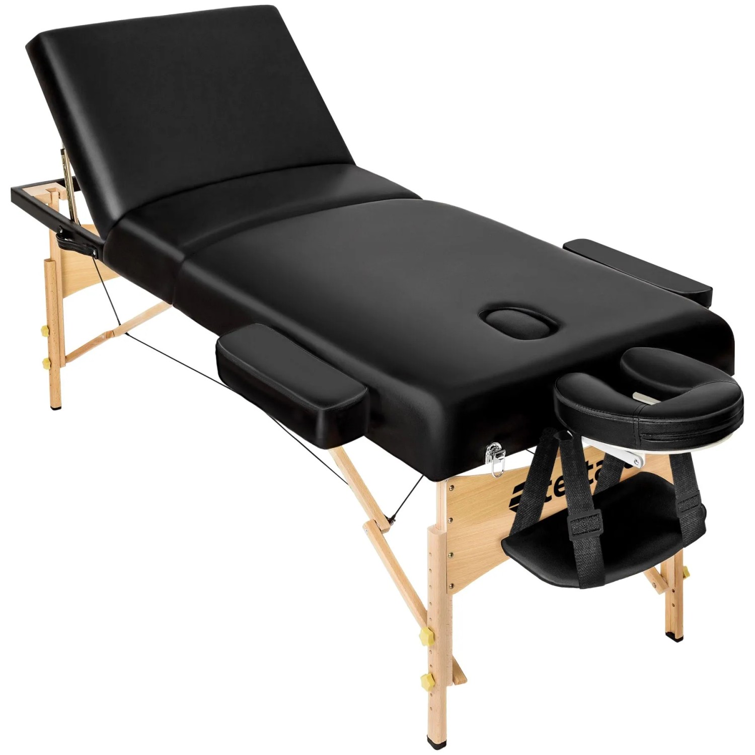Tectake 3 Zonen Massageliege Set  Breite 70 cm  Polsterung 10 cm Inklusive Hocker  Lagerungsrollen und Tragetasche  218 x 102 x 90 cm Schwarz