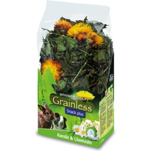 JR Farm Nagerfutter Grainless Plus mit Kamille und Löwenzahn, 100g Packung.