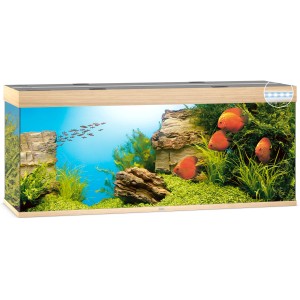 Juwel Aquarium-Set Rio LED, helles Holz, 450 l, mit Fischen, Pflanzen und Dekoration.