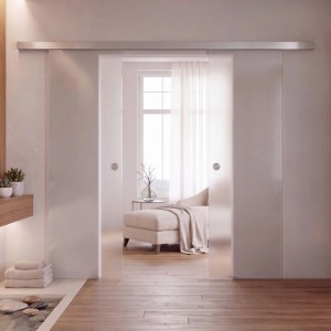 Doorlegro Glasschiebetür-Set Satiniert 2-flügelig 1.025 mm x 2.050 mm Edelstahl