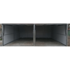 Liderstal Gerätehaus Standard aus Blech 600 x 500 cm Satteldach Holzoptik Goldene Eiche/Walnut