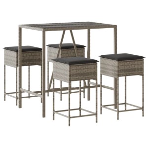 vidaXL 5-Tlg Gartenbar-Set mit Kissen Grau Poly Rattan 3261468