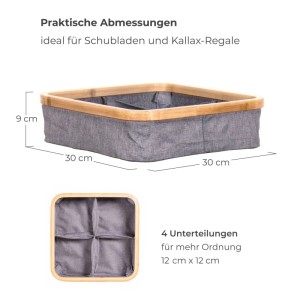 osoltus 2x Regal Box Badezimmer Nelson Bambus Aufbewahrungskorb Grau 4 Fächer