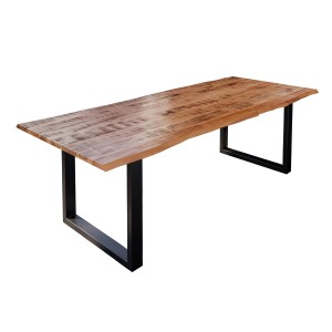 Esstisch SAM mit Baumkante, Mango massiv natur, schwarzes U-Gestell DORA, 200x100 cm.