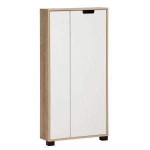Schildmeyer Highboard Emmik in Weiß-Eiche Optik mit zwei Türen und schwarzem Griff.