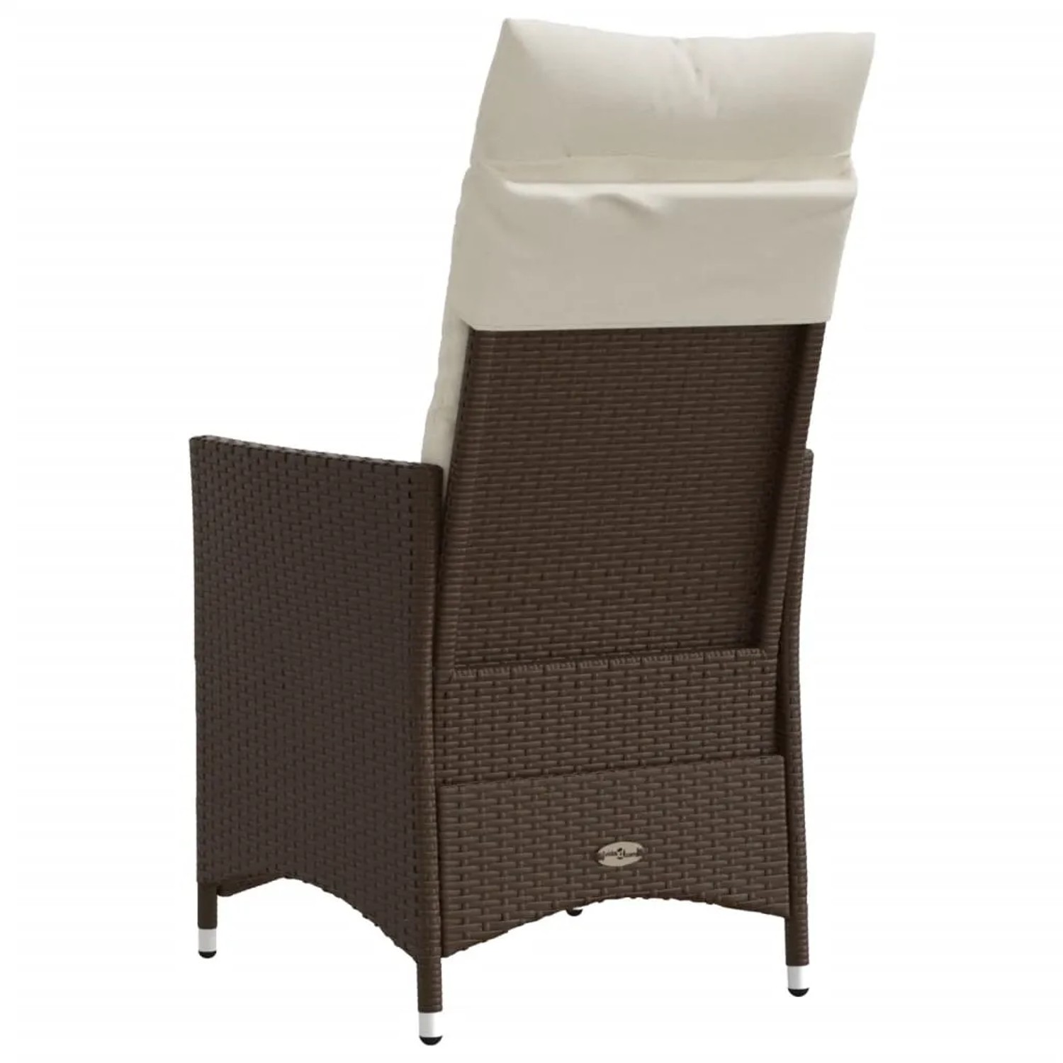 Brauner vidaXL Gartensessel aus Rattan mit cremefarbenen Kissen, verstellbare Rückenlehne.