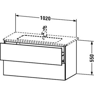 Skizze: Duravit Waschbeckenunterschrank L-Cube, weiß matt, 102 cm breit, mit zwei Schubladen.