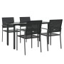 vidaXL Garten-Essgruppe, 5-teilig, Poly Rattan/Stahl, schwarz. Gartentisch mit 4 Stühlen.