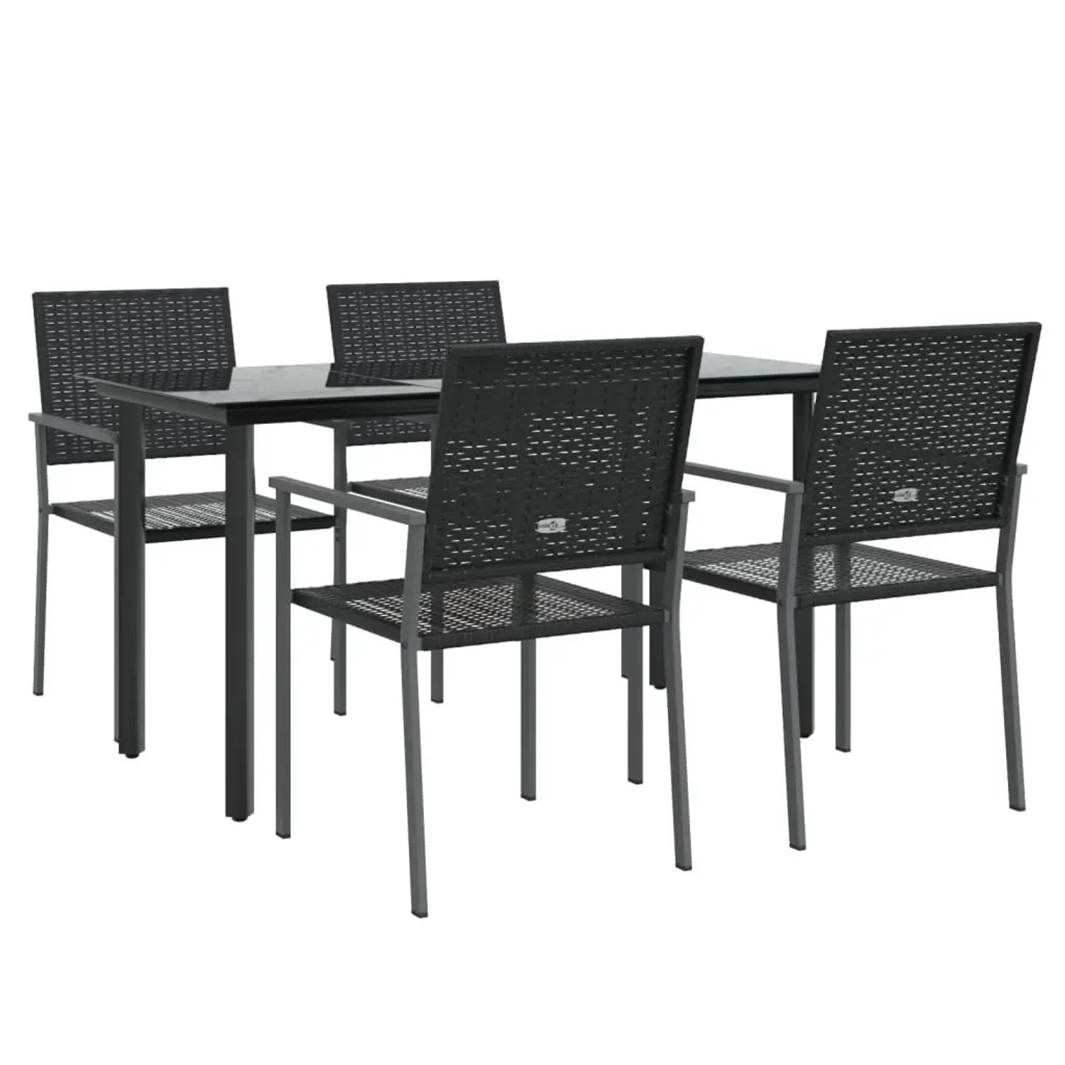 vidaXL Garten-Essgruppe, 5-teilig, Poly Rattan/Stahl, schwarz. Gartentisch mit 4 Stühlen.