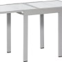 Ausziehbarer Balkontisch, 65/130x65 cm, silber-matt, mit Sicherheitsglasplatte. Ideal für kleine Balkone.