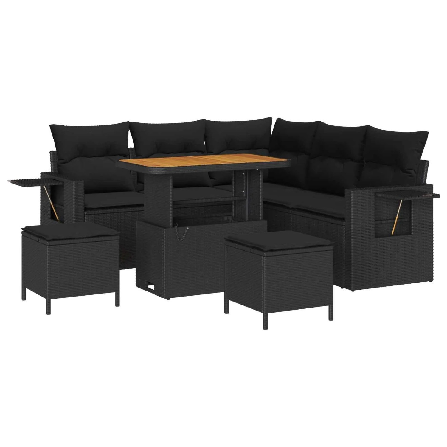 vidaXL Gartensofa-Set mit Kissen 9 Stk Schwarz Poly-Rattan 3363694