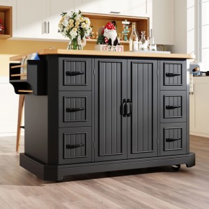 Merax Mobile Kücheninsel 120x45-75x91cm  2 Türen  6 Schubladen  Rollen