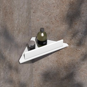 Weiße Keuco Eckduschablage Rose mit Abzieher, zur Wandmontage im Bad.