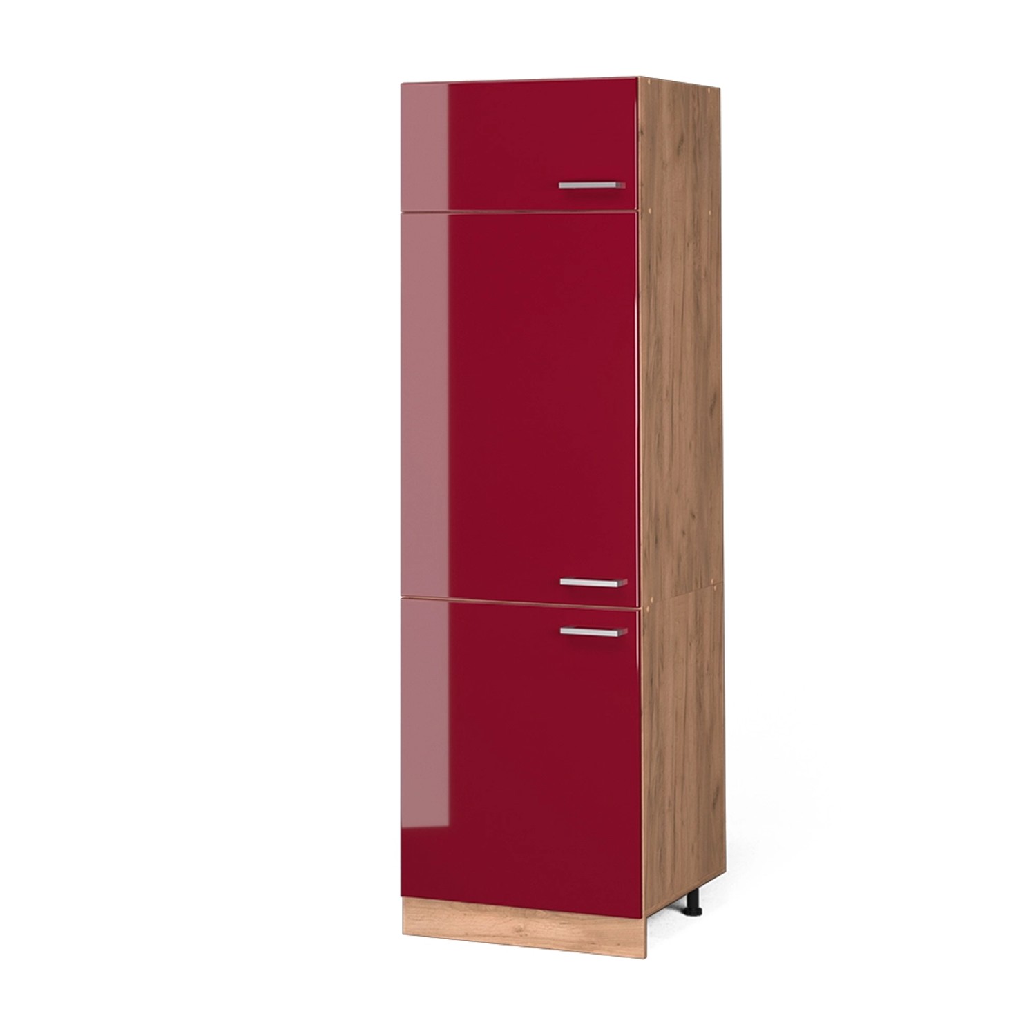 Vicco Kühlumbauschrank R-Line Bordeaux Hochglanz/Goldkraft Eiche 60 cm günstig online kaufen