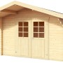 Lasita Holz-Gartenhaus Viljandi 34, naturbelassen mit Anbaudach und Doppeltür.