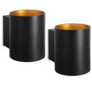 2er Set: Runde, schwarz-goldene Wandleuchten für indirekte Beleuchtung (G9)