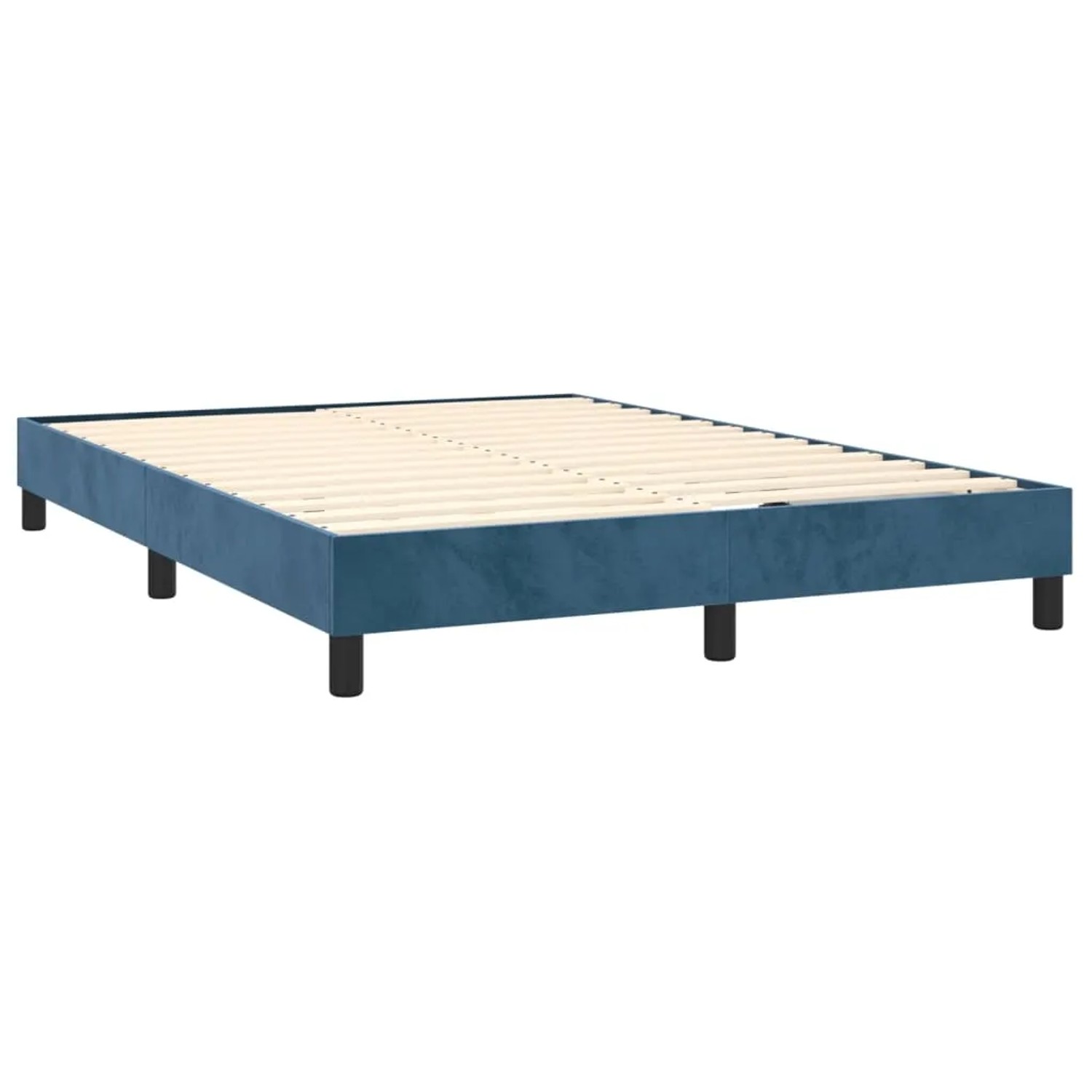 Boxspringbett vidaXL, dunkelblaues Samt-Bettgestell mit Lattenrost, ohne Matratze.