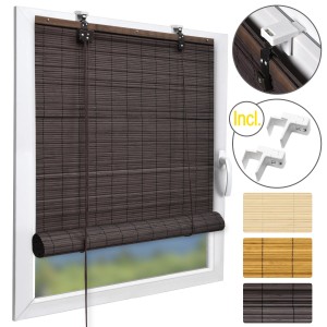 Braunes Bambusrollo Sol Royal SolDecor B86, 90x160cm, mit Klemmfix-Montage am Fenster.