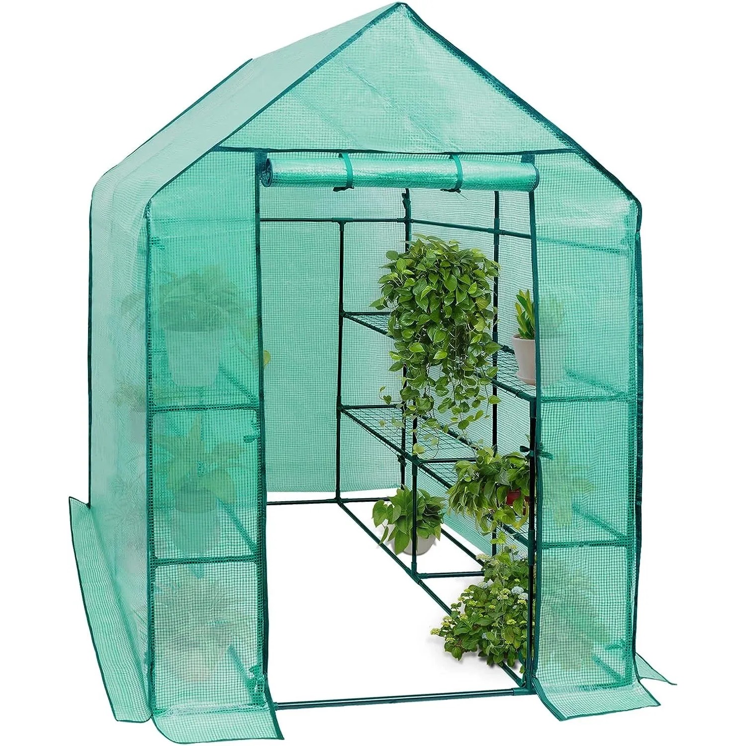 Image of WOLTU Foliengewächshaus 143x143x195 cm 130 g/m² PE Halbtransparent Grün