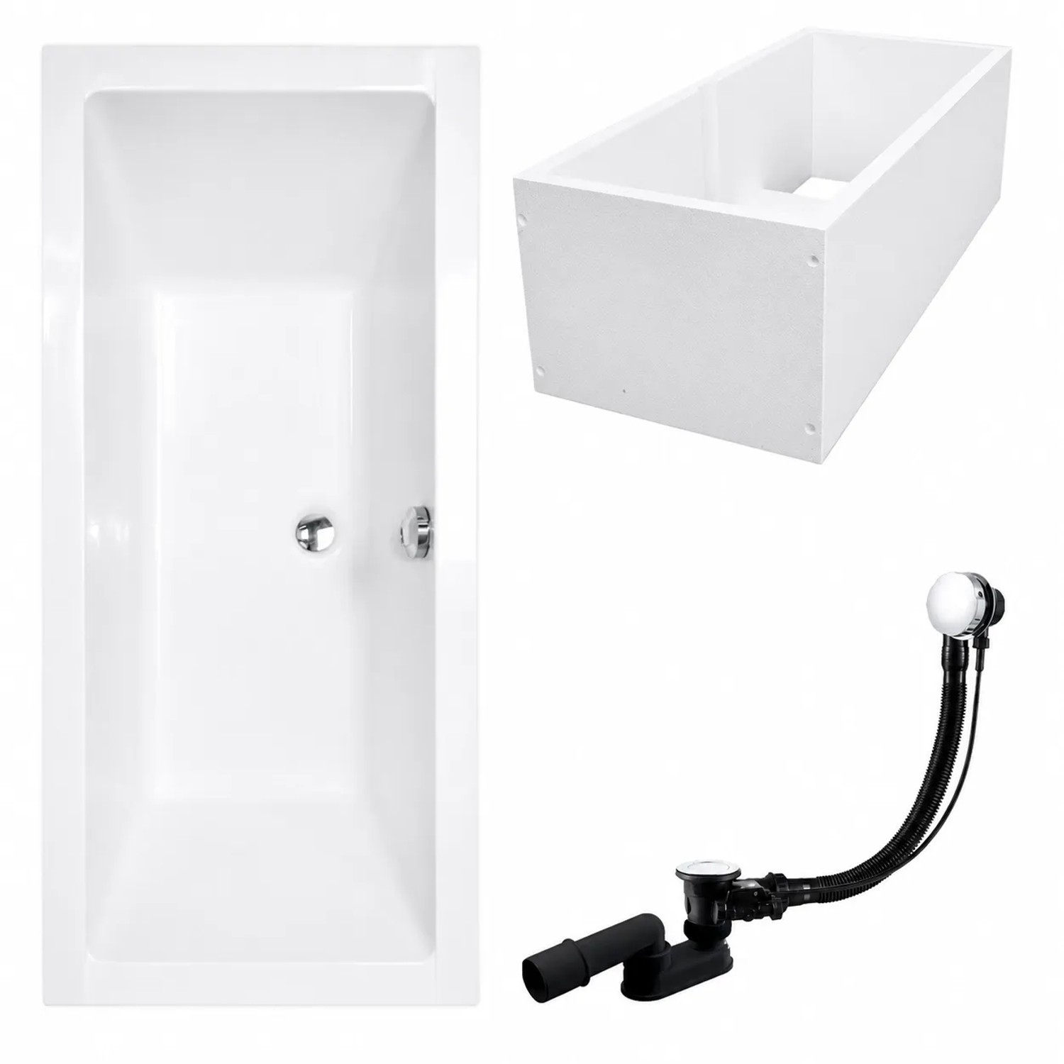 KOLMAN Badewanne Rechteck 180 x 80 Cm Mit Wannenträger Inkl. Ablauf Und Füße
