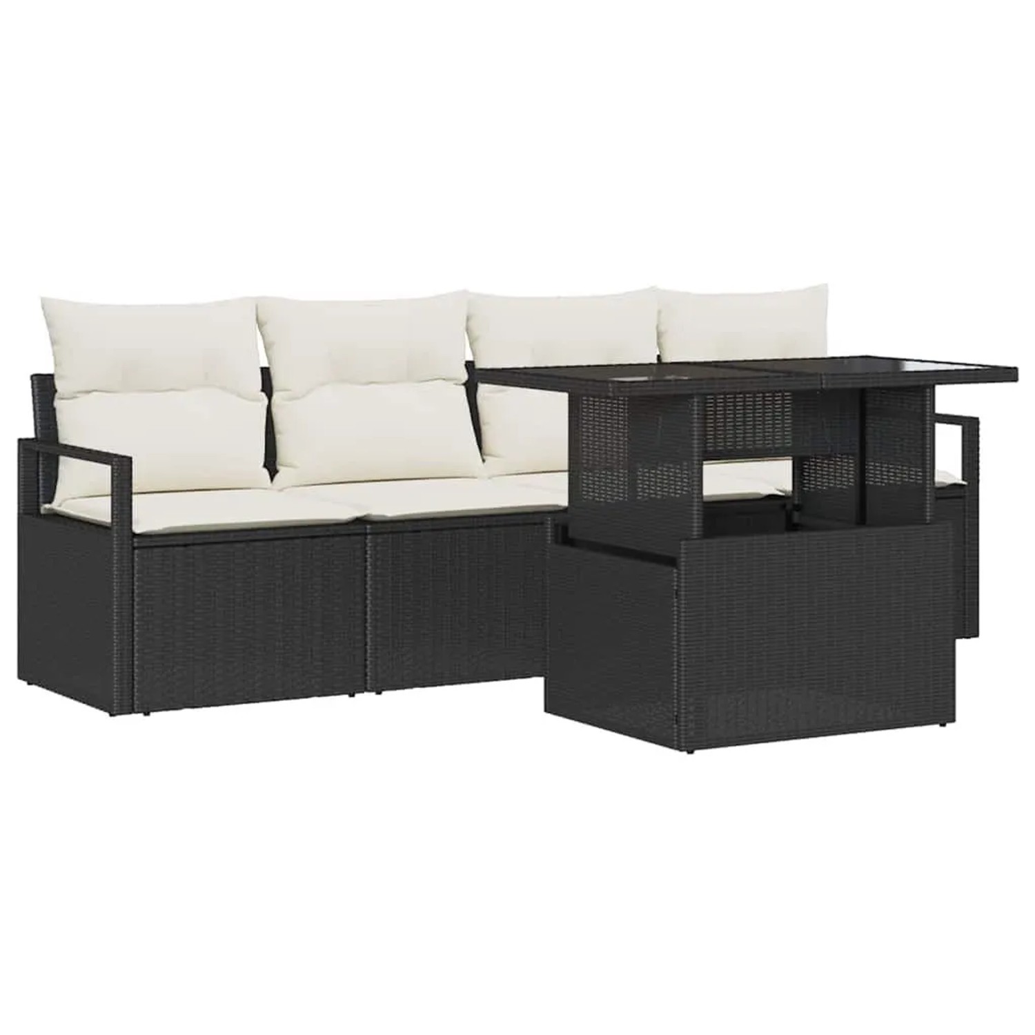 vidaXL Sofa Set mit Kissen 5-Tlg Schwarz und Creme Poly-Rattan 3348723 günstig online kaufen