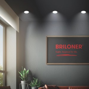 3er Set Briloner LED Einbaustrahler, neutralweißes Licht, flaches Design in Weiß.
