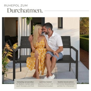 Tectake Gartenbank Line, 2-Sitzer, dunkelgrau, Aluminium, wetterfest, für entspannte Stunden im Garten.