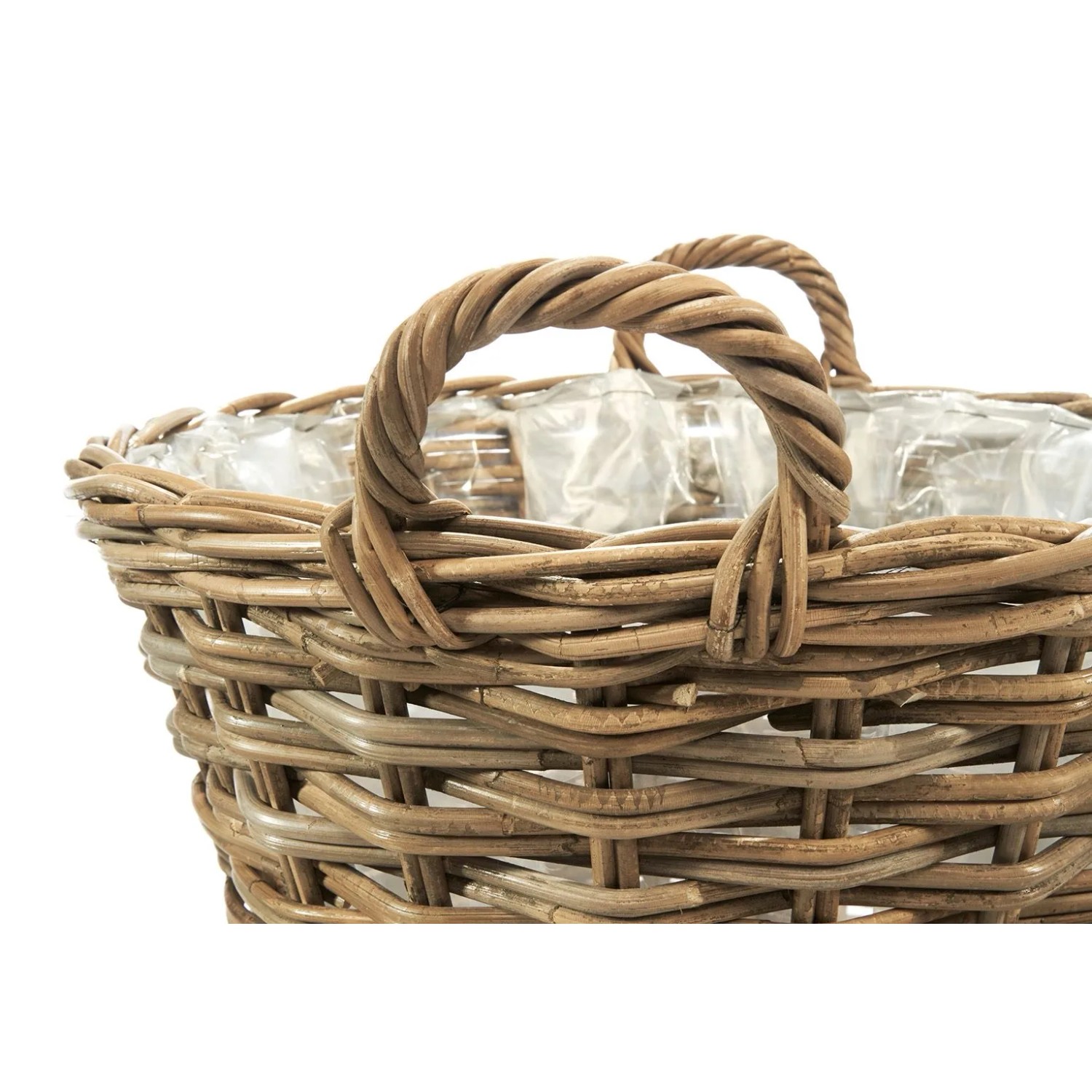 Kobolo Übertopf Pflanzkorb Pflanzschale Rund aus Rattan mit Folie_3