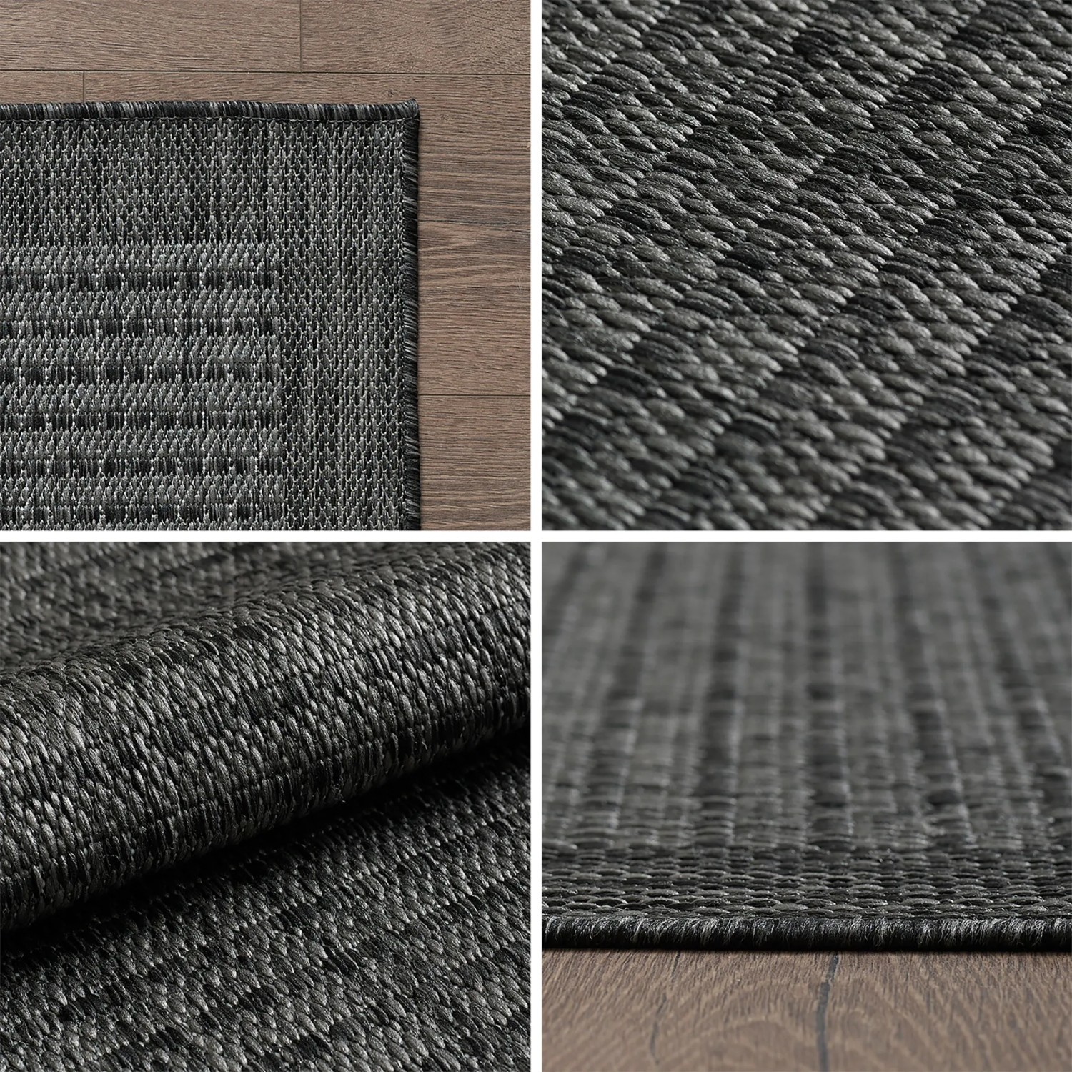 Detailansicht: Ayyildiz Outdoor-Teppich Giza 60x100 cm, schwarz, Sisal-Optik.