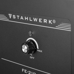Detailaufnahme: STAHLWERK Rauchabsaugung FE-210 ST, Bedienfeld mit Drehknopf für die Luftstromregulierung.
