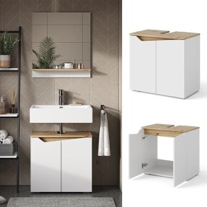 Vicco Waschbeckenunterschrank Marelle, weiß/Eiche, 60cm, mit 2 Türen. Badmöbel für mehr Stauraum im Bad.