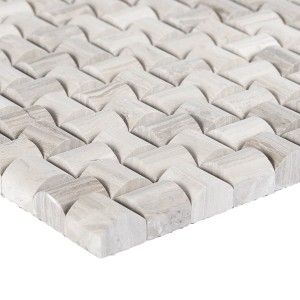 Mosaik Marmor Basket 3D Grau poliert, 30x30 cm, Nahaufnahme der Oberfläche.