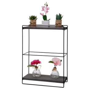 BERLINLODGE Wandregal HxBxT 50x35x17cm Massiv-Holz Metall Industrial 2 Regalböden Dunkelgrau Hängeregal Regal Küchenregal