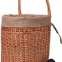 Kaminholzwagen aus Weide mit Rädern und Jute-Auskleidung für Kaminholz.