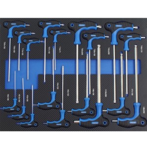 TRUTZHOLM Werkstattwagen Einlage mit Torx T-Griff Set, 18-teilig, in blauem Schaumstoff.