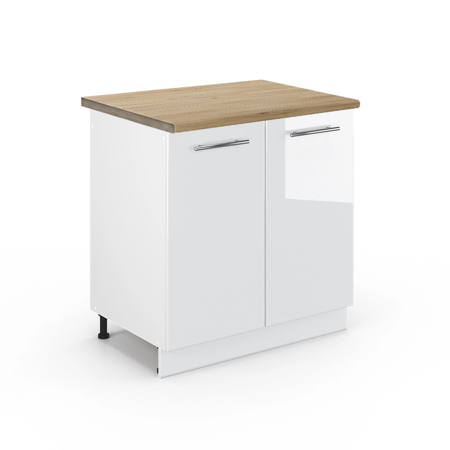Vicco Spülenunterschrank Fame-Line Weiß Hochglanz/Weiß 80 cm AP Eiche
