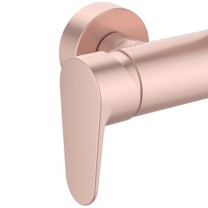 Detailaufnahme der Ideal Standard Einhebel-Armatur in Rosé für Duschsystem, Teil der Kategorie Duschpaneele.