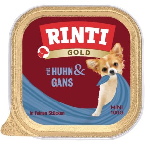 Rinti Gold Hundenassfutter Huhn & Gans, 100g Schale. Alleinfutter für Hunde.