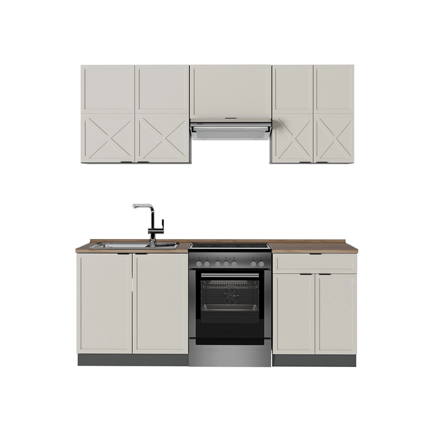 Vicco Fame-Line Küchenzeile GrauBeige/Anthrazit 200 cm AP Eiche günstig online kaufen