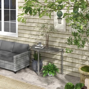 Outsunny Rattan Beistelltisch, grau, 100x50x74cm. Gartentisch aus Polyrattan mit Metallgestell.