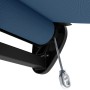 Detailansicht Halbkassetten-Markise Reno, anthrazitfarbenes Gestell, blaues Tuch und Handkurbel.