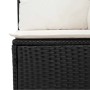 Detailaufnahme: Schwarze vidaXL Garten-Sofagarnitur aus Rattan mit cremefarbenen Kissen.